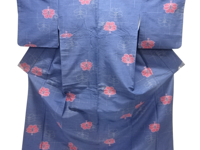 JAPANESE KIMONO / ANTIQUE KIMONO / SILK / TSUMUGI / WOVEN CAMELLIA